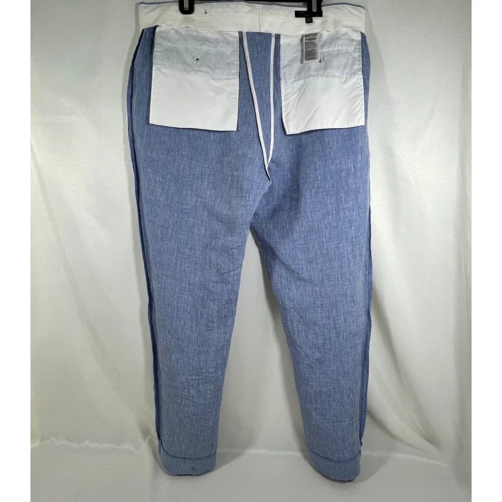 Banana Republic Mens Slim Textured 100% Linen Pants Bright Blue Chambray 36x32**